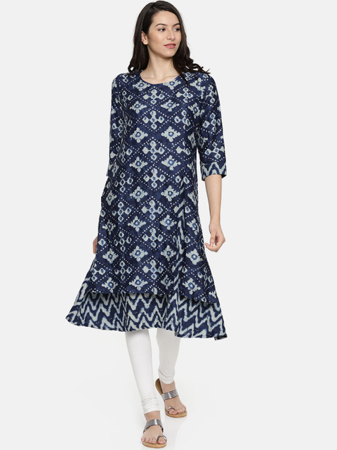 

Jashn Women Blue Printed Layered Straight Kurta