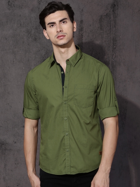 

Roadster Men Olive Green Regular Fit Solid Casual Shirt