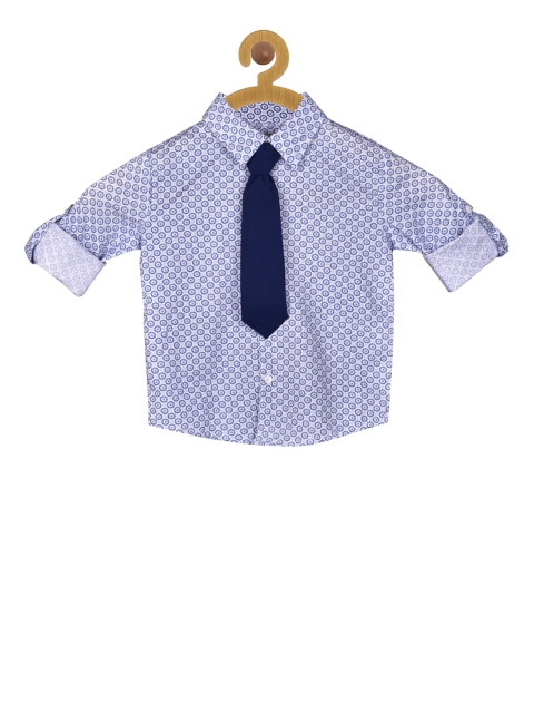 

A Little Fable Boys Blue & White Regular Fit Printed Semiformal Shirt