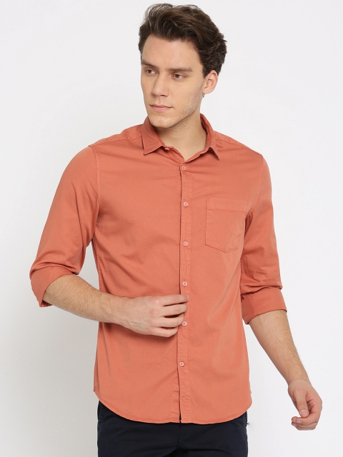 

Mast & Harbour Men Rust Orange Slim Fit Solid Casual Shirt