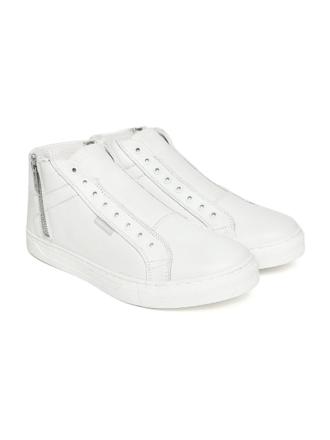 

Jack & Jones Men White Solid Leather Mid-Top Sneakers