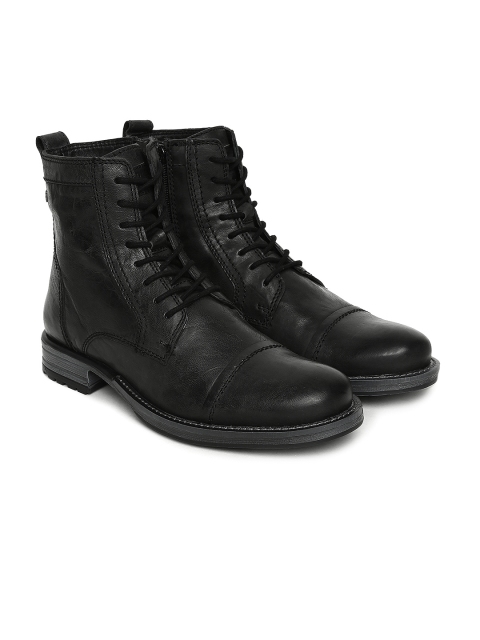 

Jack & Jones Men Black Solid Synthetic High-Top Flat Boots