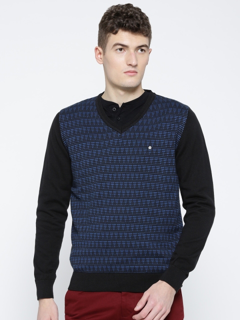 

Blackberrys Men Black & Blue Self-Design Sweater
