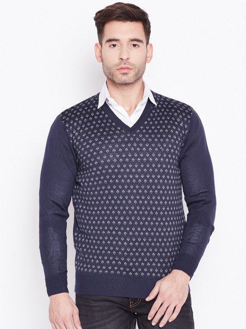 

Blackberrys Men Navy Blue & Off-White Self-Design Sweater