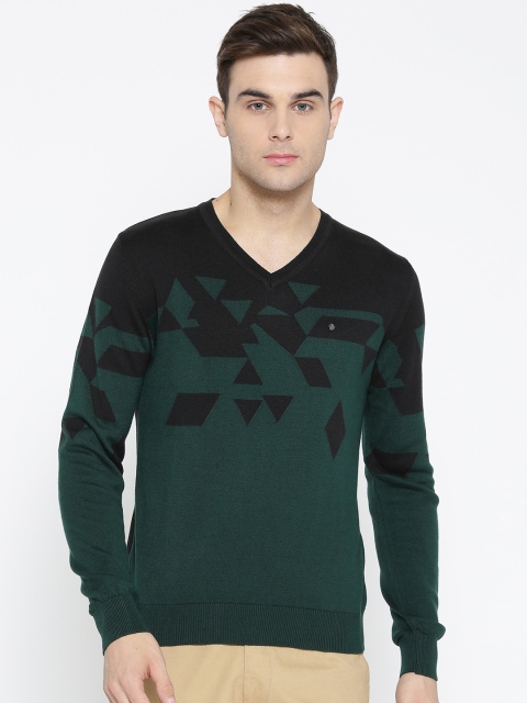 

Blackberrys Men Green & Black Self-Design Sweater