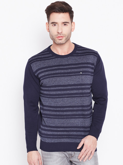 

Blackberrys Men Navy Blue & Grey Striped Sweater