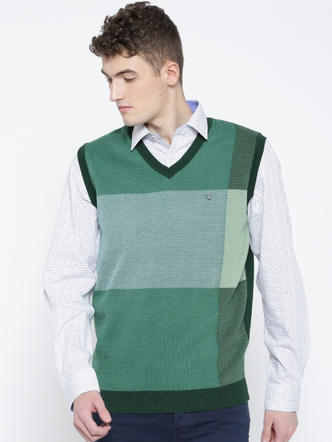

Blackberrys Men Green & White Colourblocked Sweater Vest
