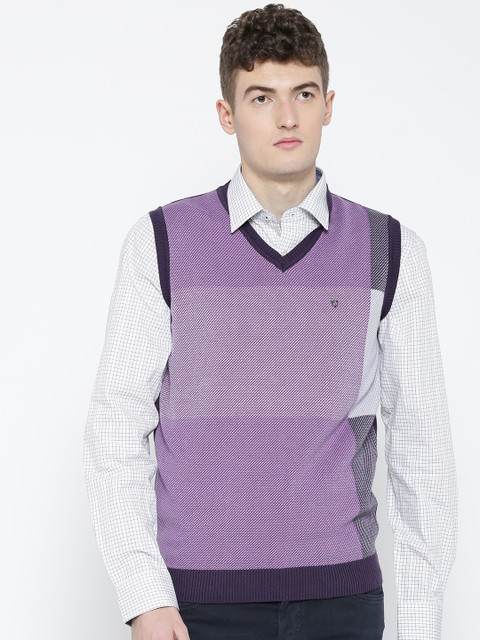 

Blackberrys Men Purple & White Colourblocked Sweater Vest