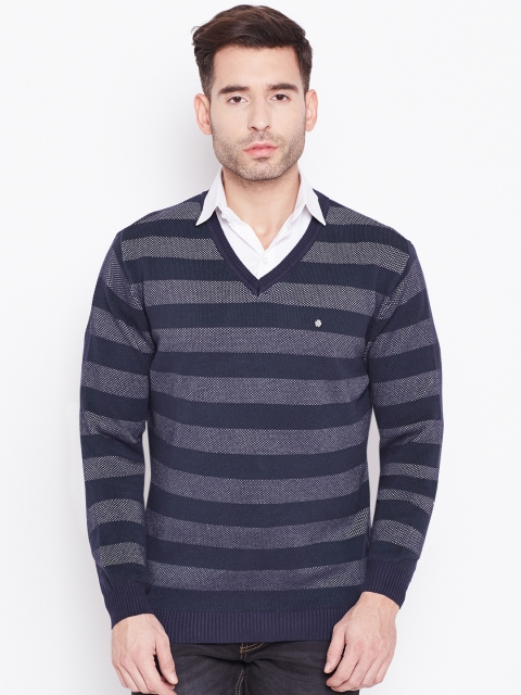 

Blackberrys Men Navy Blue Striped Sweater
