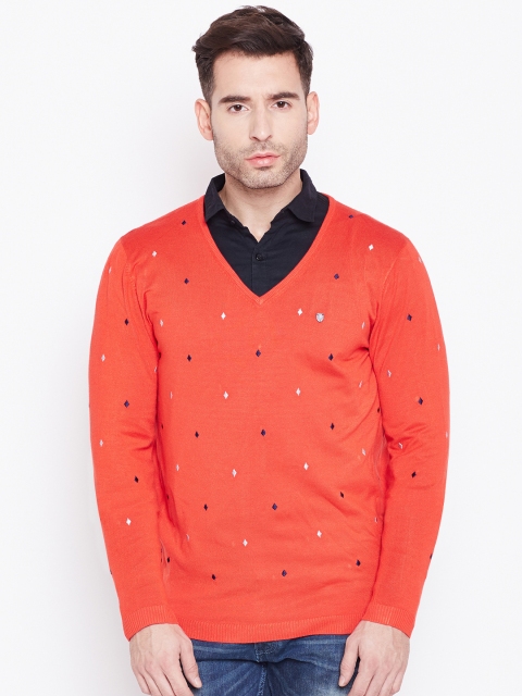 

Blackberrys Men Coral Red Self Design Sweater