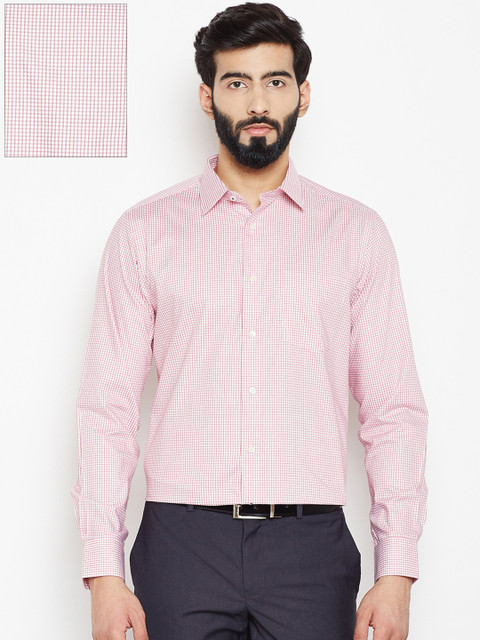 

Blackberrys Men White & Pink Regular Fit Checked Formal Shirt