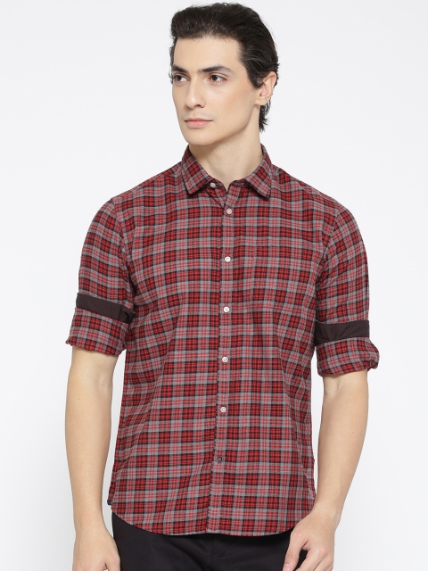 

Blackberrys Men Red & Grey Slim Fit Checked Casual Shirt