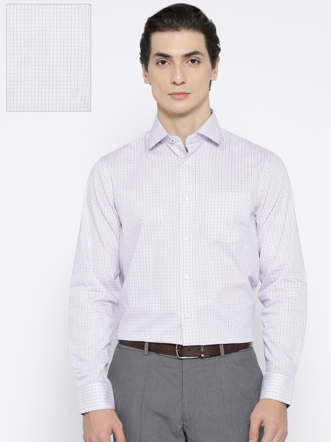 

Blackberrys Men Off-White & Blue Slim Fit Checked Formal Shirt