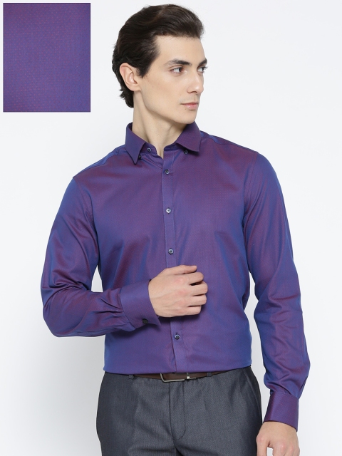 

Blackberrys Men Blue Dual-Toned Slim Fit Self-Design Formal Shirt