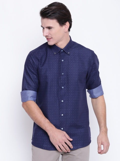 

Blackberrys Men Navy Blue Slim Fit Self-Design Chambray Casual Shirt