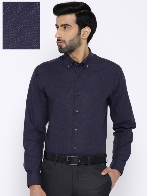 

Blackberrys Men Navy & White Slim Fit Printed Formal Shirt, Navy blue