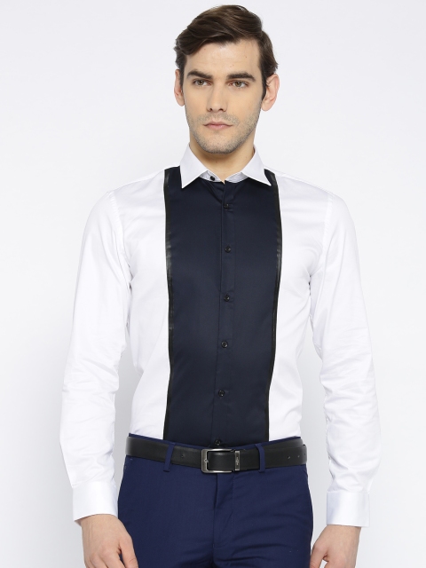 

Blackberrys Men Navy Blue & White Slim Fit Colourblocked Partywear Shirt