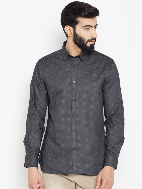 

Blackberrys Men Charcoal Grey Self Design Slim Fit Casual Shirt