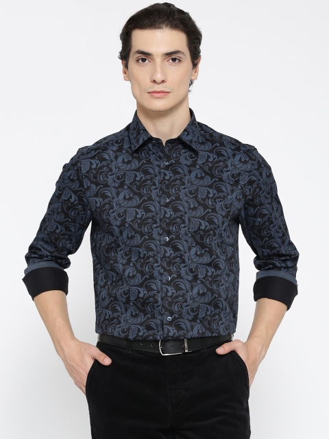

Blackberrys Men Black & Blue Slim Fit Printed Party Shirt