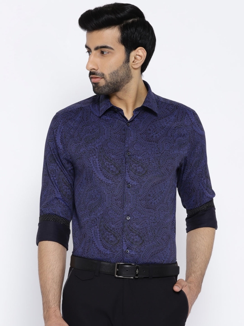 

Blackberrys Men Navy & Black Slim Fit Printed Partywear Shirt, Navy blue