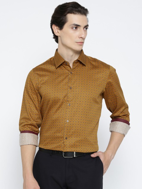 

Blackberrys Men Mustard Yellow Slim Fit Printed Smart Casual Shirt