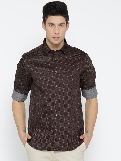 

Blackberrys Men Coffee Brown & Beige Slim Fit Printed Casual Shirt