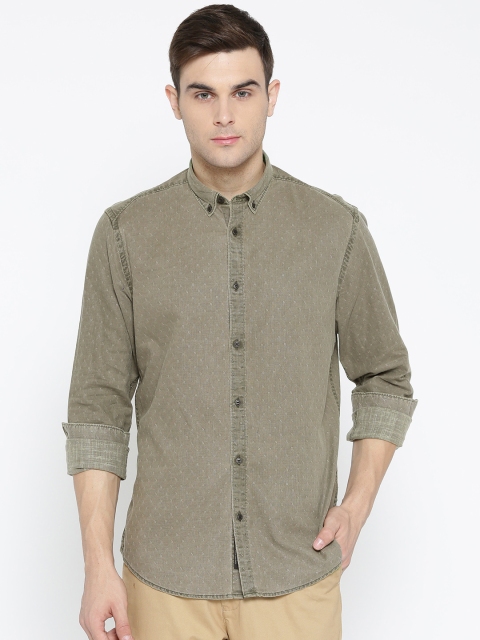 

Blackberrys Men Olive Green Slim Fit Self Design Casual Shirt