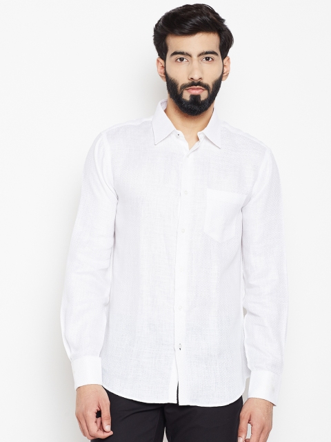 

Blackberrys Men Off-White Self-Design Linen Casual Shirt