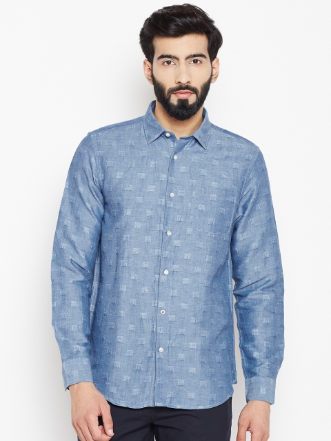 

Blackberrys Men Blue Regular Fit Self Design Casual Shirt