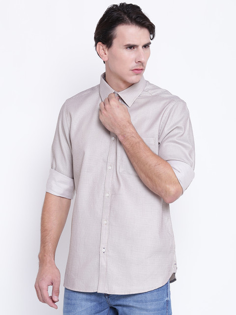 

Blackberrys Men Beige Slim Fit Self Design Casual Shirt