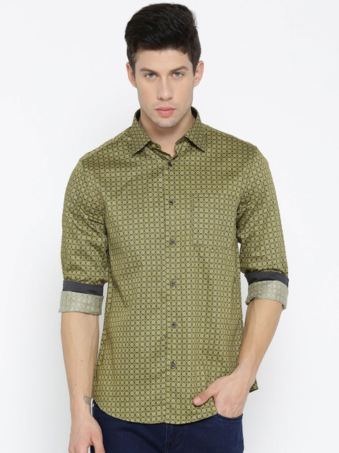 

Blackberrys Men Lemon Yellow Slim Fit Printed Casual Shirt