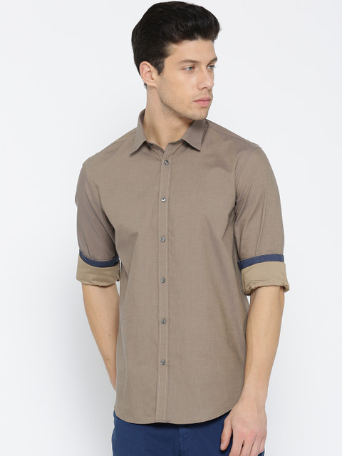 

Blackberrys Men Taupe Slim Fit Solid Casual Shirt