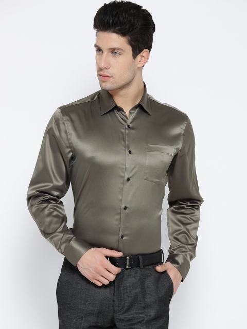 

Blackberrys Men Olive Green Slim Fit Solid Party Shirt