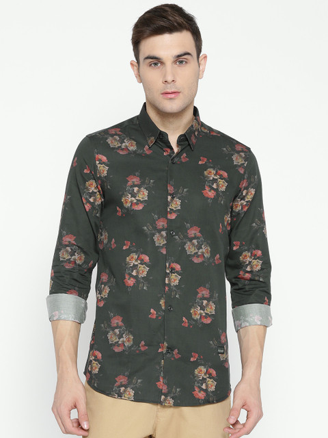 

Blackberrys Men Green Trim Fit Floral Print Casual Shirt