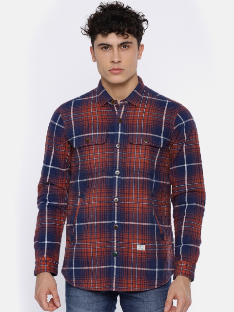 

Blackberrys Men Blue & Orange Checked Shacket