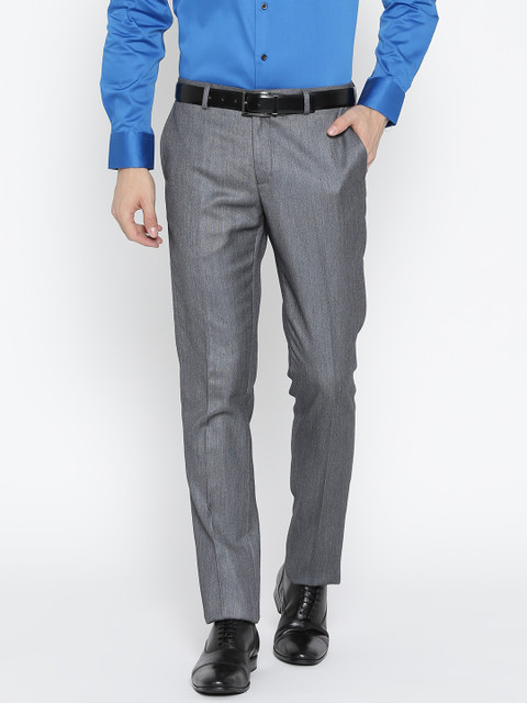 

Blackberrys Men Grey Sharp Fit Solid Formal Trousers