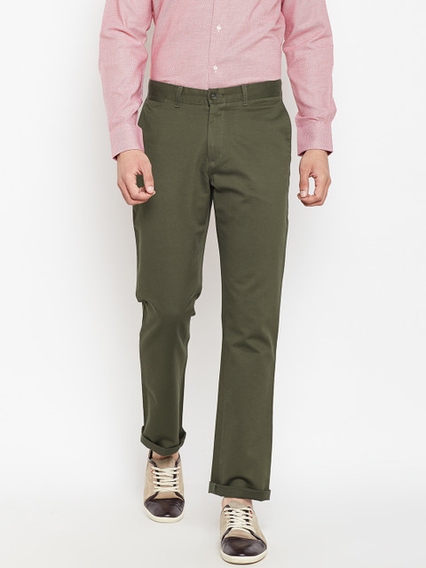 

Blackberrys Men Olive Green Solid Casual Trousers