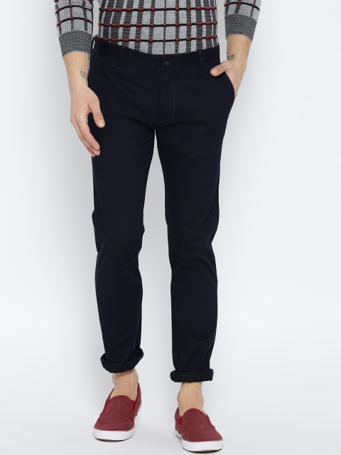 

Blackberrys Men Navy Blue Narrow Fit Solid Casual Trousers
