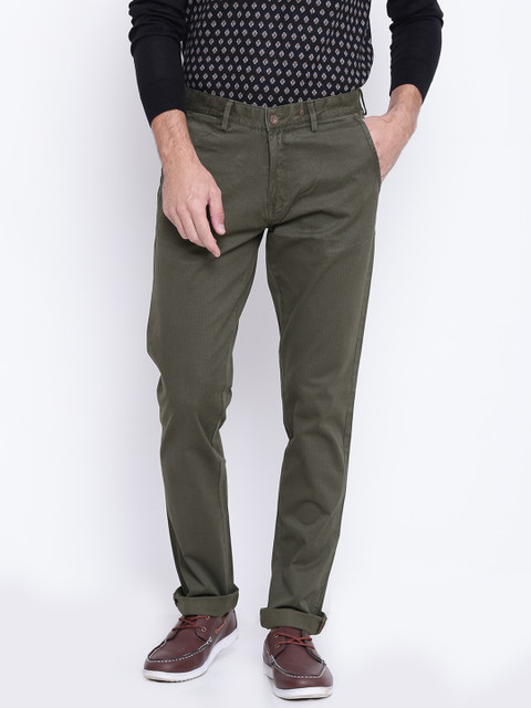 

Blackberrys Men Olive Green Printed Trousers
