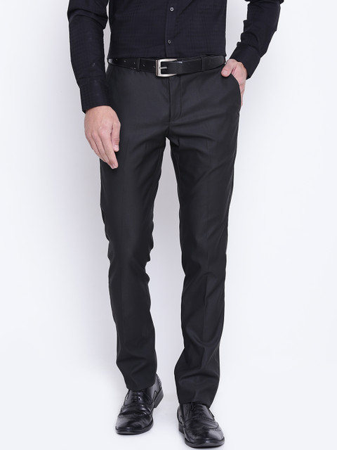 

Blackberrys Men Black Solid Formal Trousers