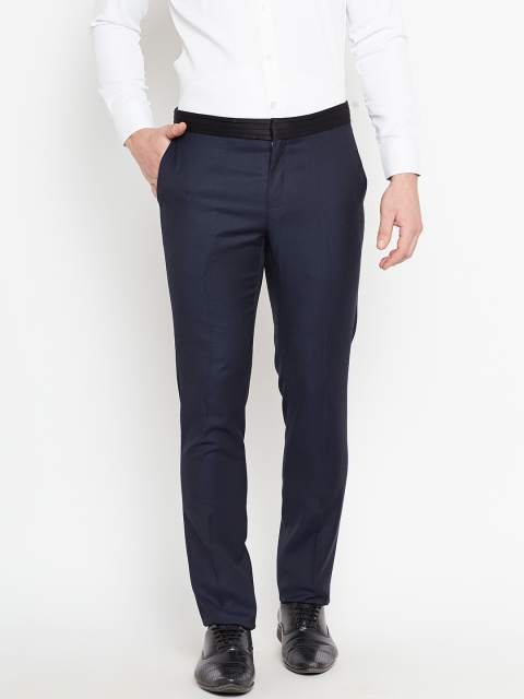 

Blackberrys Men Navy Blue Tapered Fit Solid Formal Trousers