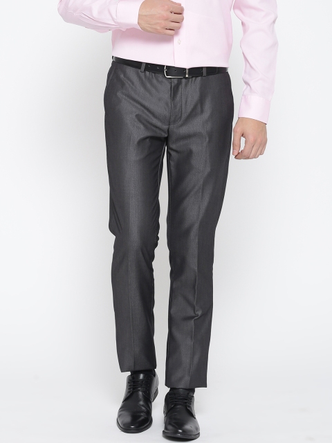

Blackberrys Men Charcoal Grey Solid Formal Trousers