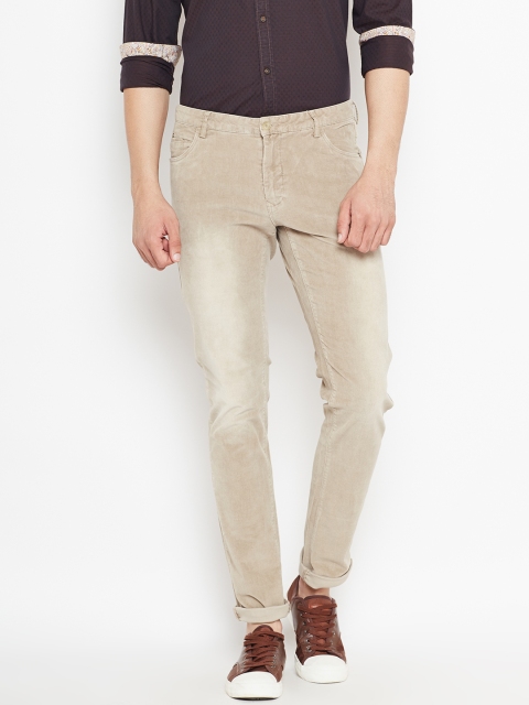 

Blackberrys Men Beige Solid Washed Casual Trousers