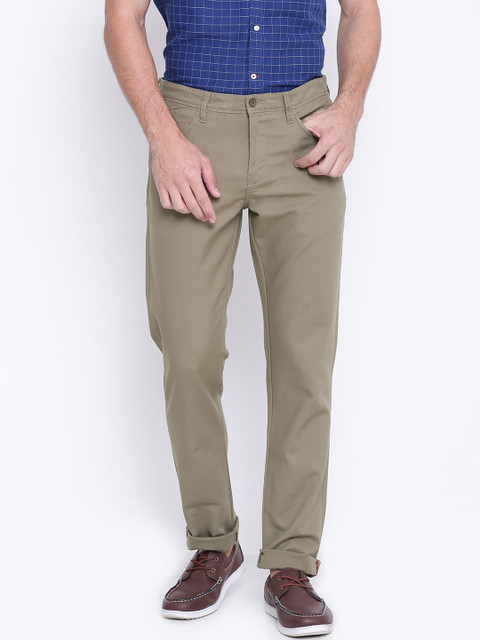 

Blackberrys Men Olive Green Solid Trousers