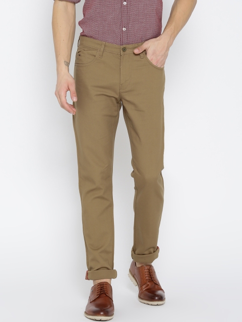 

Blackberrys Men Olive Brown Sharp Tapered Fit Solid Chinos