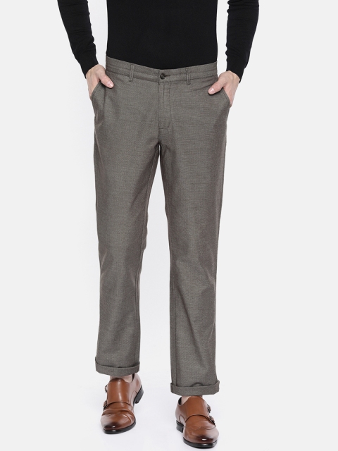 

Blackberrys Men Brown Regular Fit Self Design Smart Casual Regular Trousers