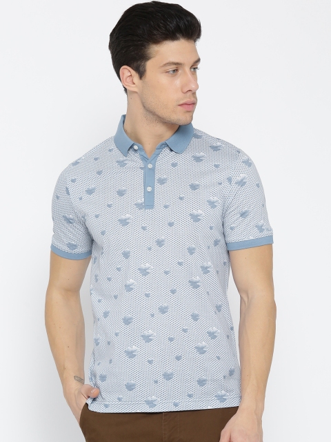 

Blackberrys Men Blue White Printed Polo Collar Pure Cotton T-shirt