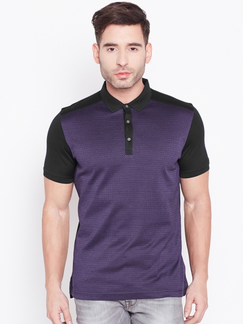 

Blackberrys Men Purple & Black Self-Design Polo Collar T-shirt