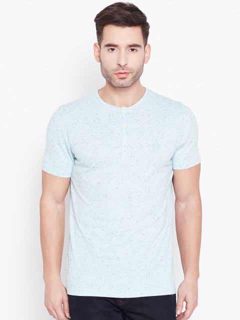 

Blackberrys Men Blue Self Design Henley Neck T-shirt