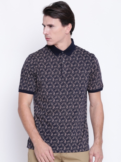 

Blackberrys Men Navy Blue Printed Polo Collar Pure Cotton T-shirt